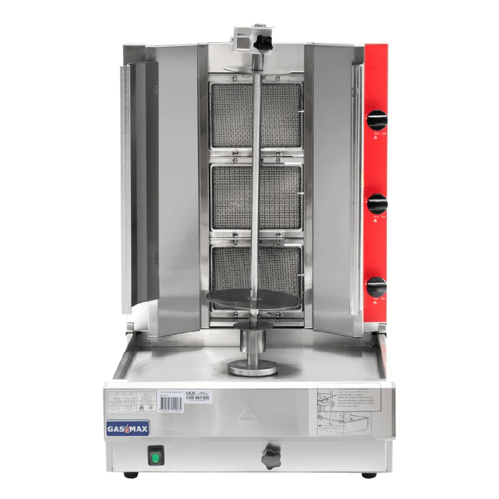 GasMax KB-3 Semi-Automatic 3 Burner Natural Gas Kebab Machine, 29kg, Stainless Steel