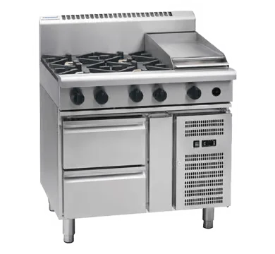 Waldorf 800 Series 4 Burner Gas Cooktop with Griddle and Refrigerated Base - RN8603G-RB commercial kitchen equipment
