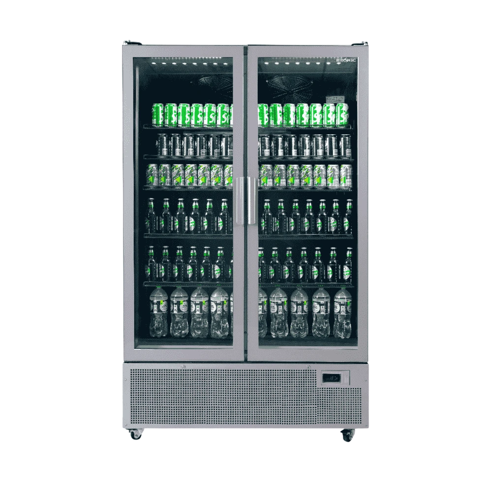 Bromic GM1100S-NR Upright Display Fridge – 1126L, Silver, Double Glass Doors commercial kitchen equipment