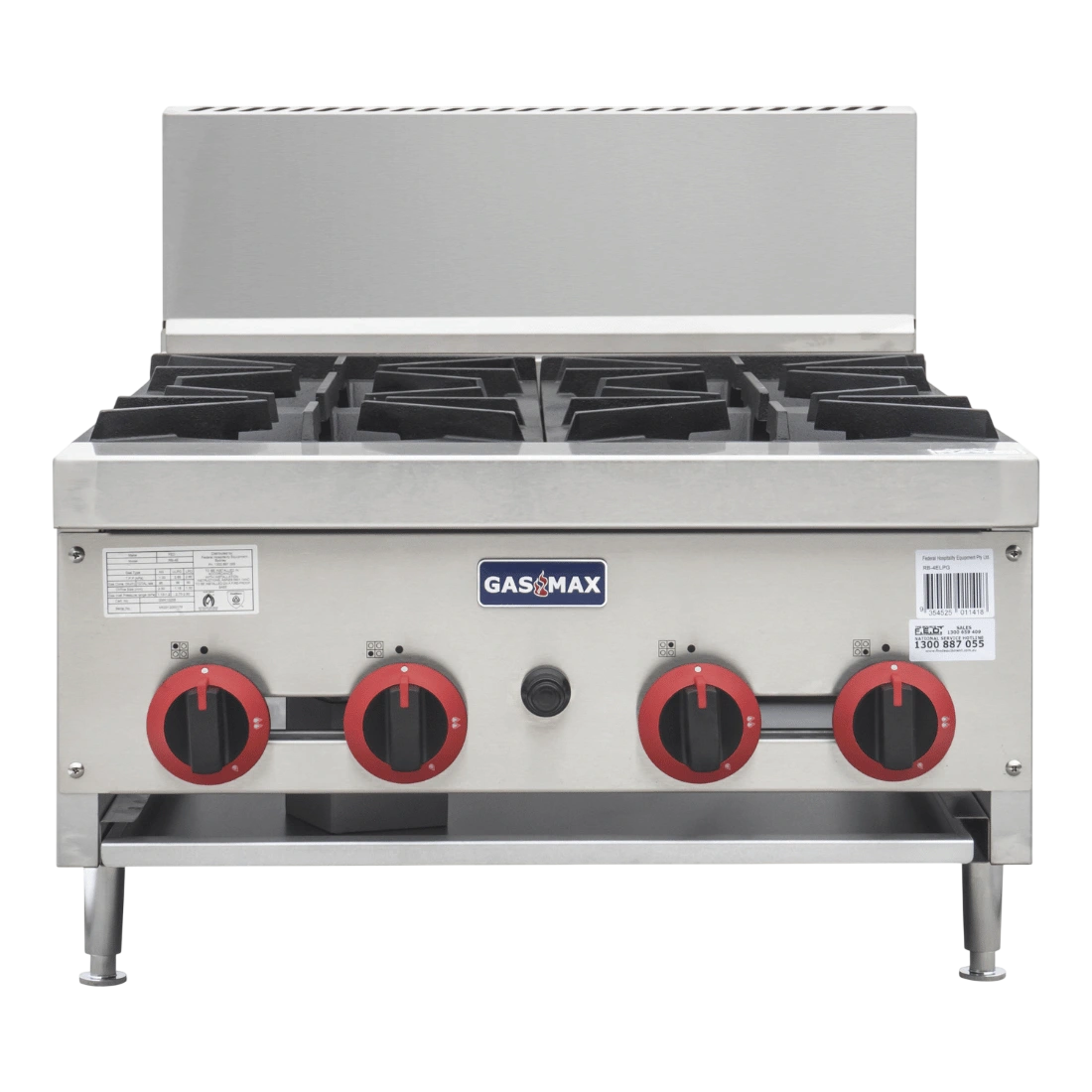 Gasmax RB-4E Gas 4-Burner Cooktop – 96MJ/h, Flame Failure commercial kitchen equipment