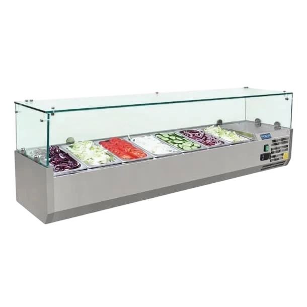 Polar G609-A Countertop Prep Fridge – 7×1/4GN, Glass Surround commercial kitchen equipment