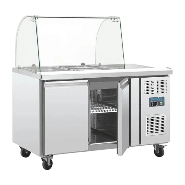 Polar CT393-A U-Series 2 Door Saladette with Sneeze Guard – 2 x 1/1 GN / 205L commercial kitchen equipment