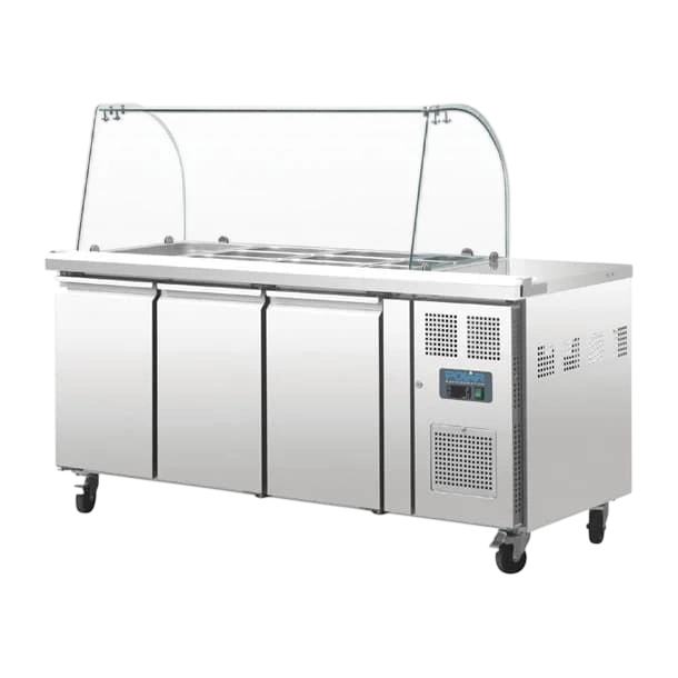 Polar CT394-A U-Series 3 Door Saladette with Sneeze Guard – 4 x 1/1 GN / 358L commercial kitchen equipment
