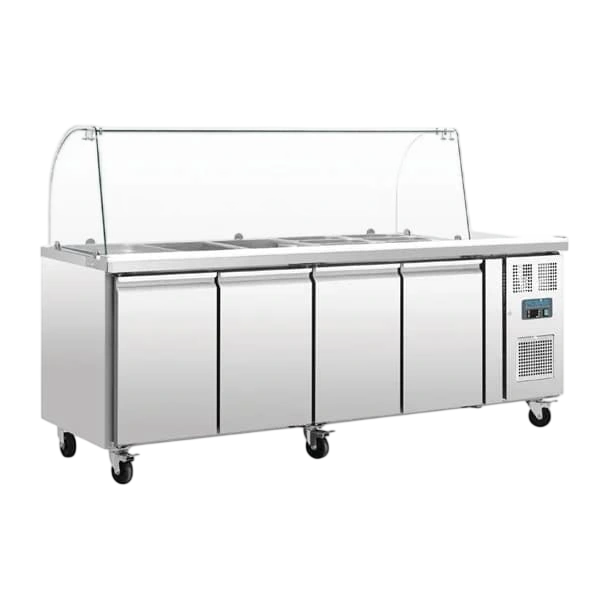 Polar CT395-A U-Series Four Door Saladette Counter – 4xGN, 476L, Sneeze Guard commercial kitchen equipment