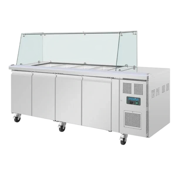 Polar UA019-A 4-Door GN Saladette Counter – Square Sneeze Guard, 476L commercial kitchen equipment
