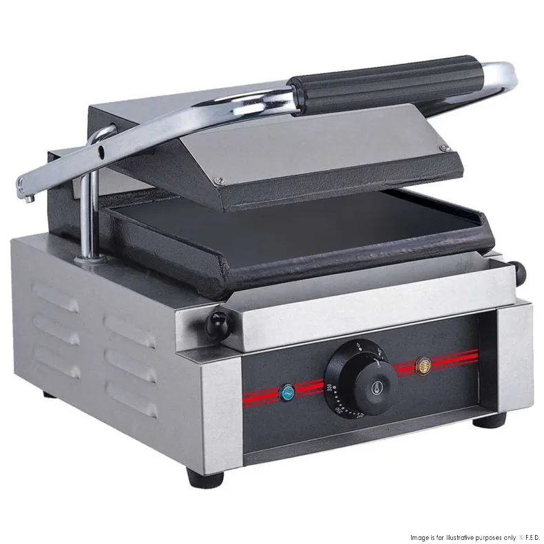 Benchstar GH-811EE single contact grill, 410mm wide, stainless steel with cast iron plates