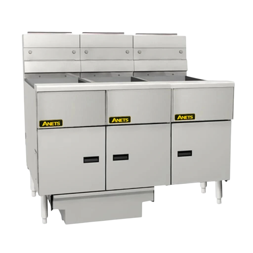 Anets FDAGG314R Goldenfry 3-Bank Gas Fryer + Filter Drawer System commercial kitchen equipment