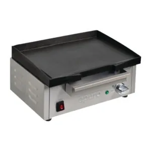 Apuro DC900-A cast iron countertop electric griddle, 440mm wide, 1.8kW, stainless steel – front view, Australia