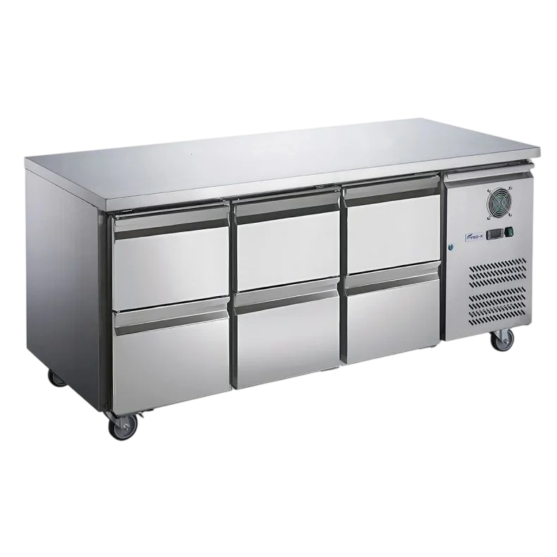 FED-X XUB7C18S3D S/S Six-Door Bench Fridge with Drawers