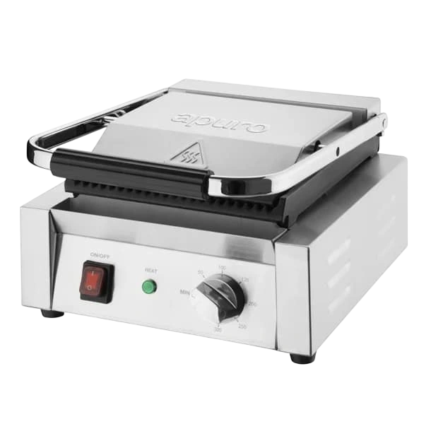 Apuro CU600-A 1.5kW Bistro Ribbed Contact Grill – Heavy Duty Cast Iron Plates commercial kitchen equipment