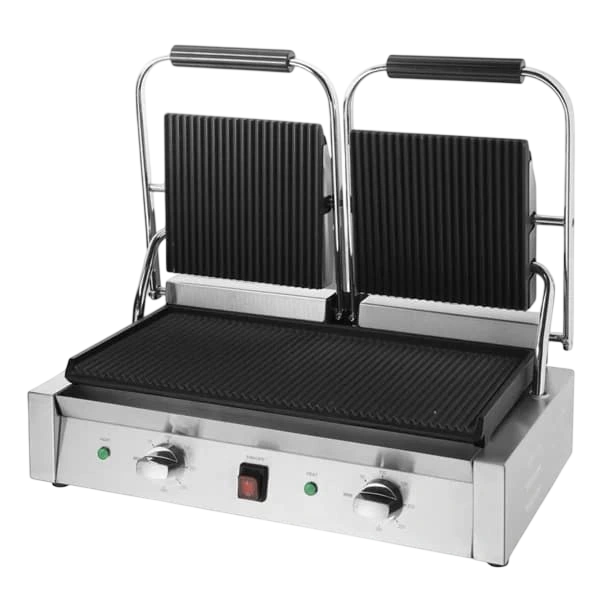 Apuro CU604-A Bistro Double Ribbed Contact Grill | 2.9kW commercial kitchen equipment