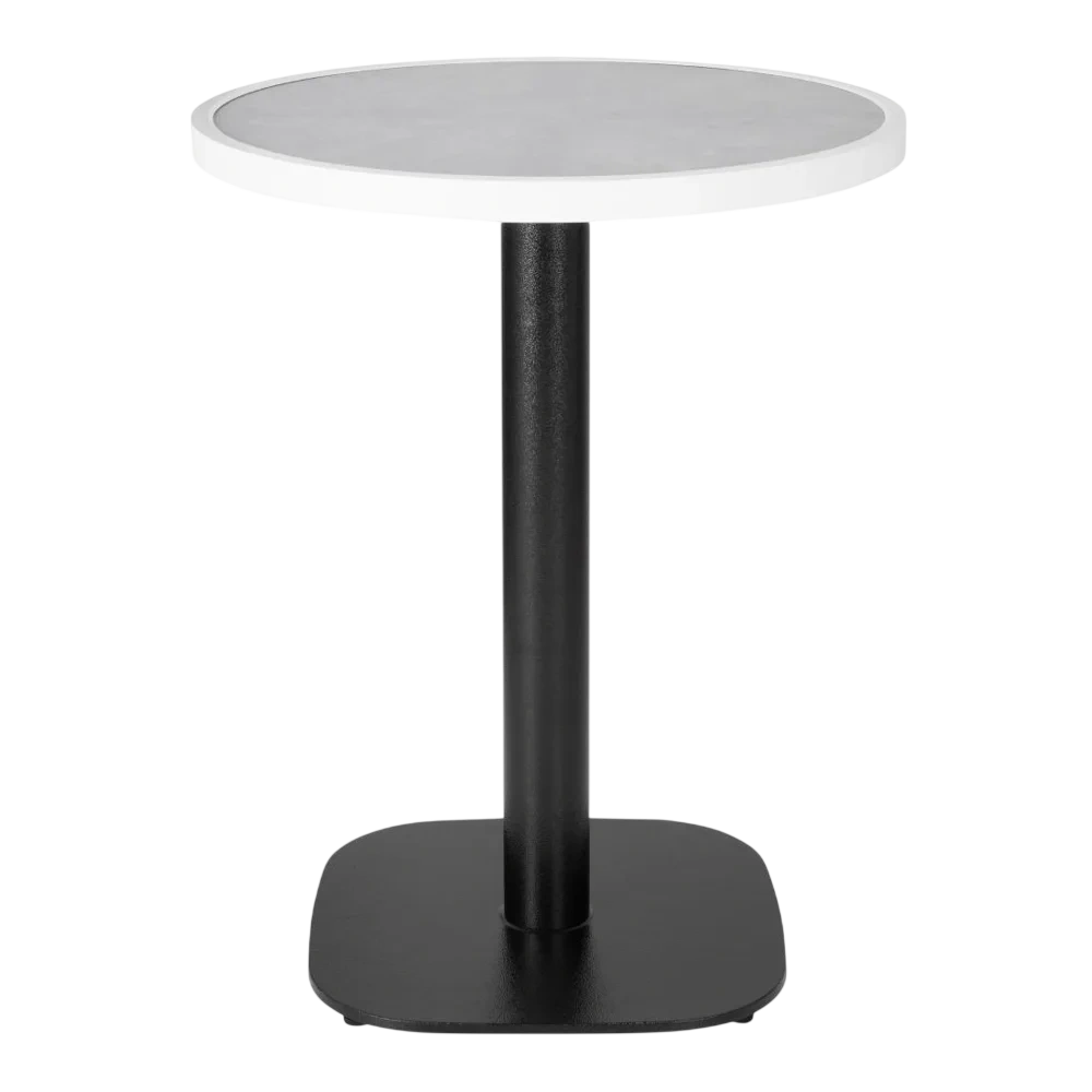 Bolero Light Grey Stone Effect Outdoor Fibre Glass Table Top White Trim Rnd580mm
