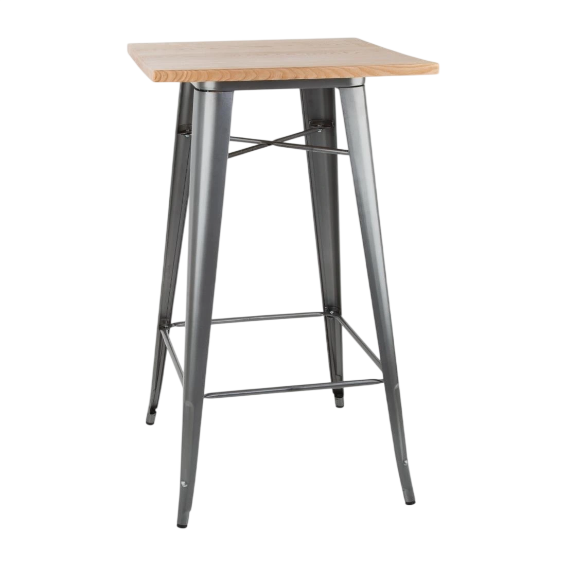 Bolero Bistro Bar Table with Wooden Top Gun Metal