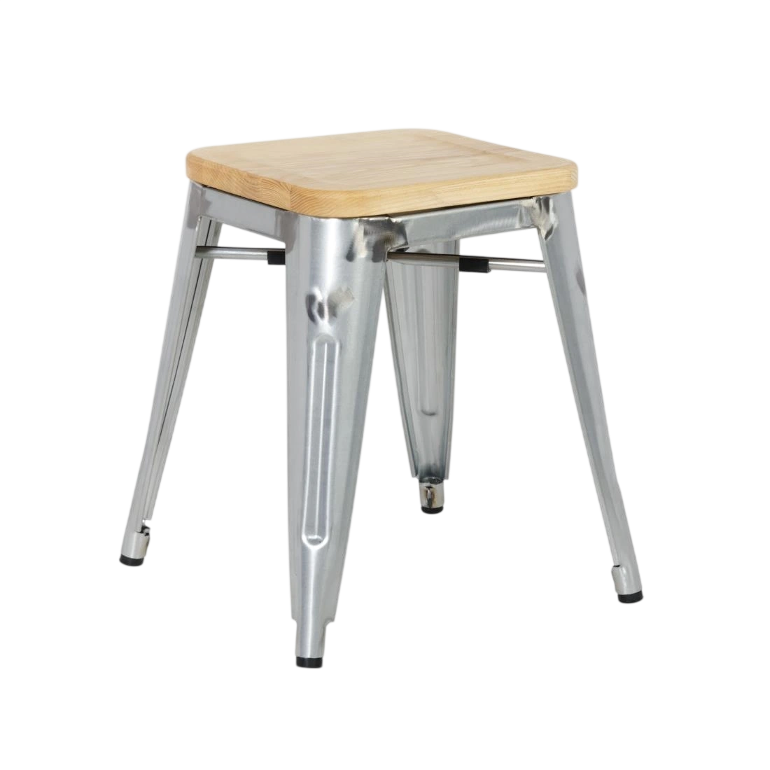 Bolero Steel Bistro Low Stool with Wooden Seatpad (Galvanised) (Pack 4)