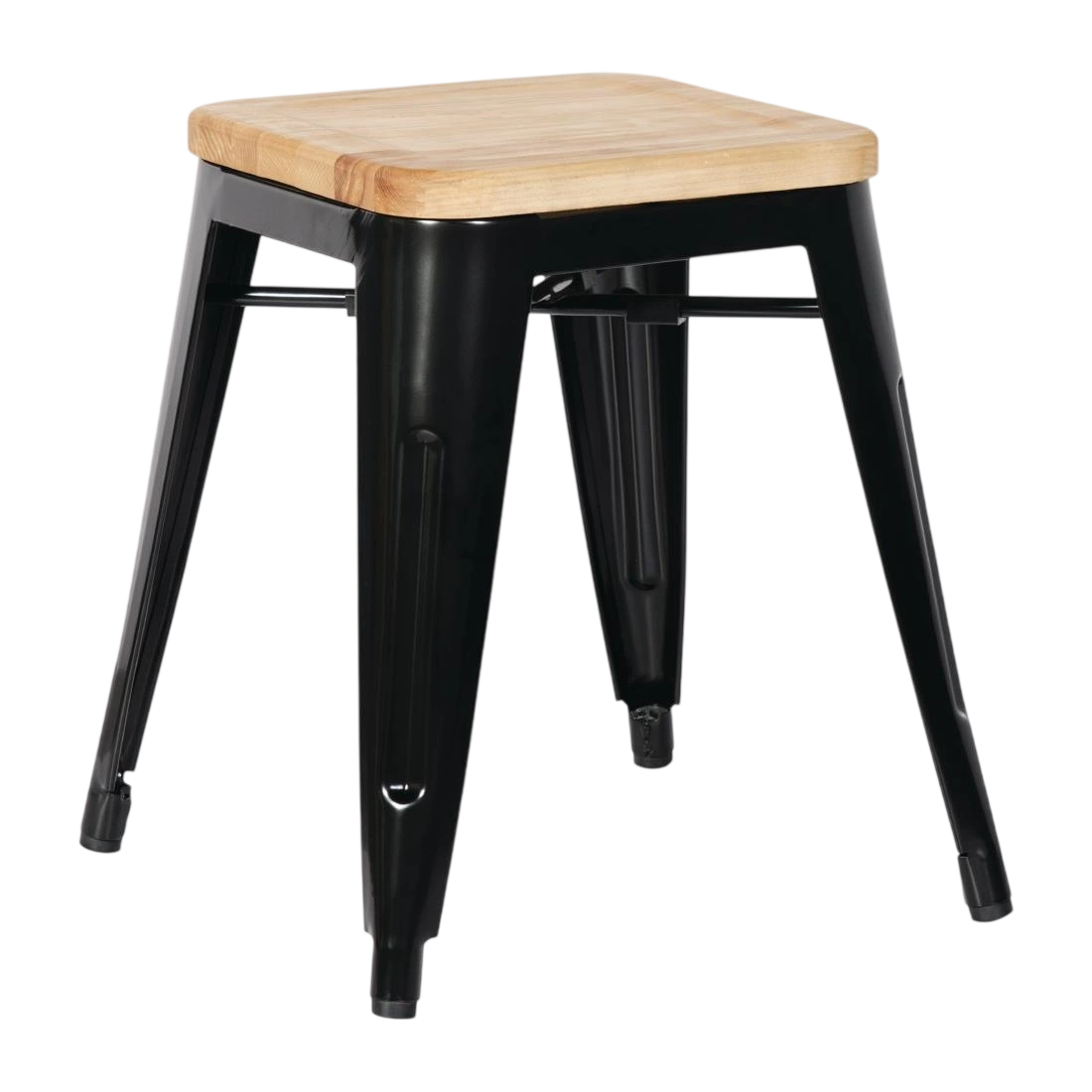 Bolero Steel Bistro Low Stool with Wooden Seatpad (Black) (Pack 4)