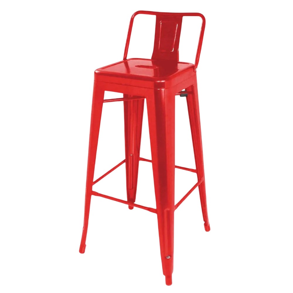 Bolero Red Steel Bistro High Stool with Backrest (Pack 4)