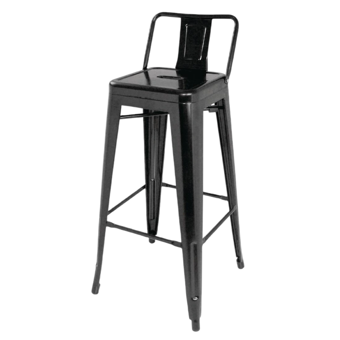 Bolero Black Steel Bistro High Stool with Backrest (Pack 4)