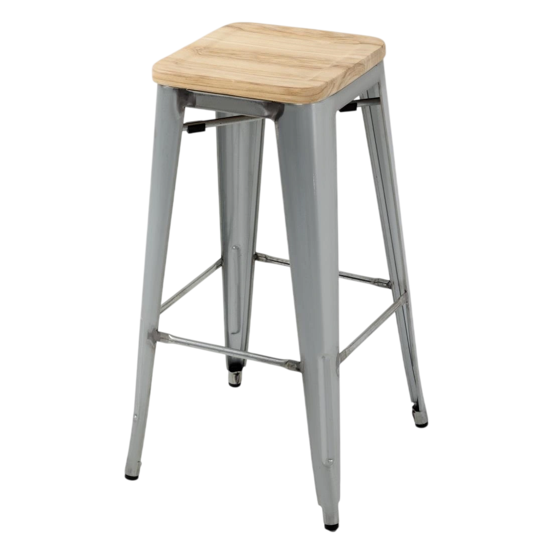 Bolero Steel Bistro High Stool with Wooden Seatpad (Galvanised) (Pack 4)
