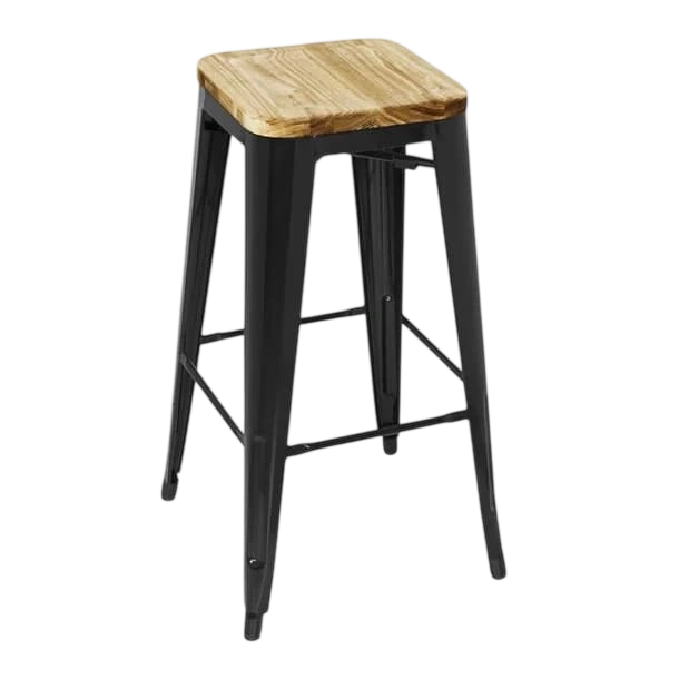 Bolero GM640 Bistro Metal High Bar Stool – Black, Wood Seat, 760mm (4 Pack) commercial kitchen equipment