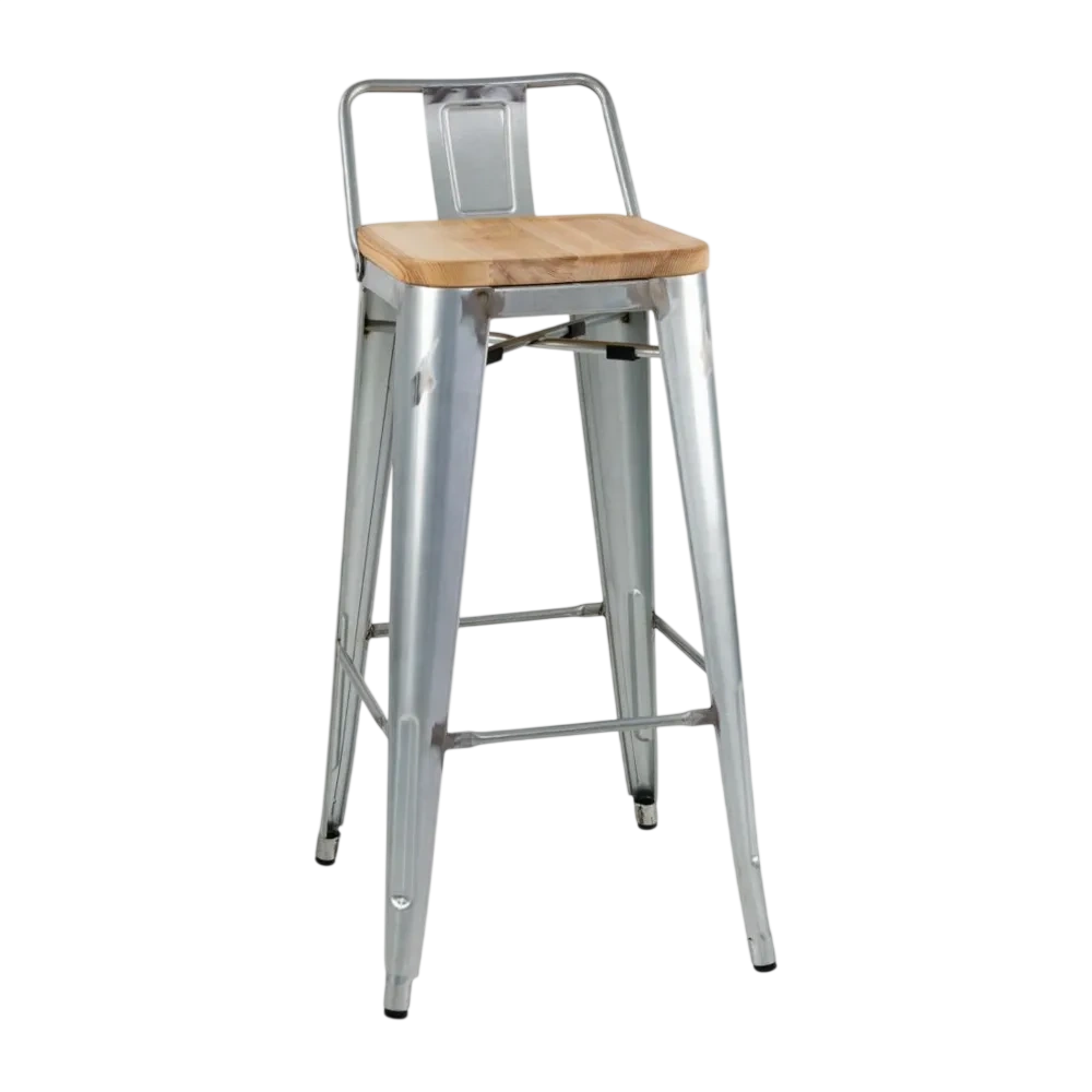 Bolero Bistro High Stool with Backrest Galvanised Steel & Wood Seat Pad (Pack 4)