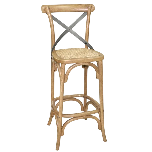 Bolero Wooden Barstool with Metal Cross Backrest - Natural (Single) commercial kitchen equipment