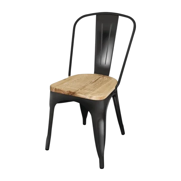 Bolero Black Steel Dining Sidechair with Wooden Seatpad (Pack 4) commercial kitchen equipment