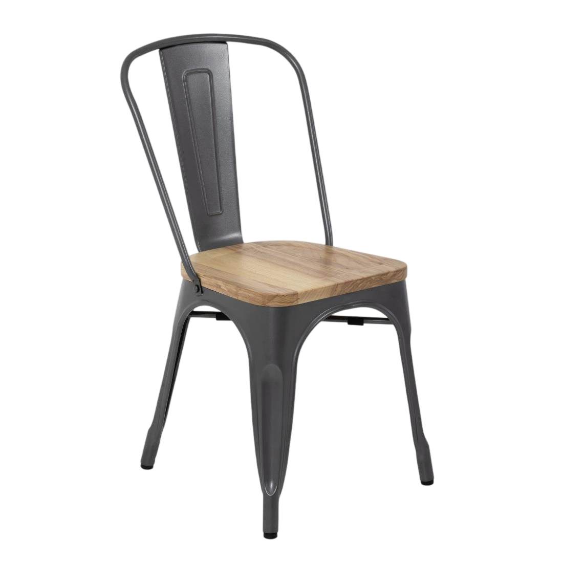 Bolero Gun Metal Grey Steel Dining Sidechair with Wooden Seatpad (Pack 4)