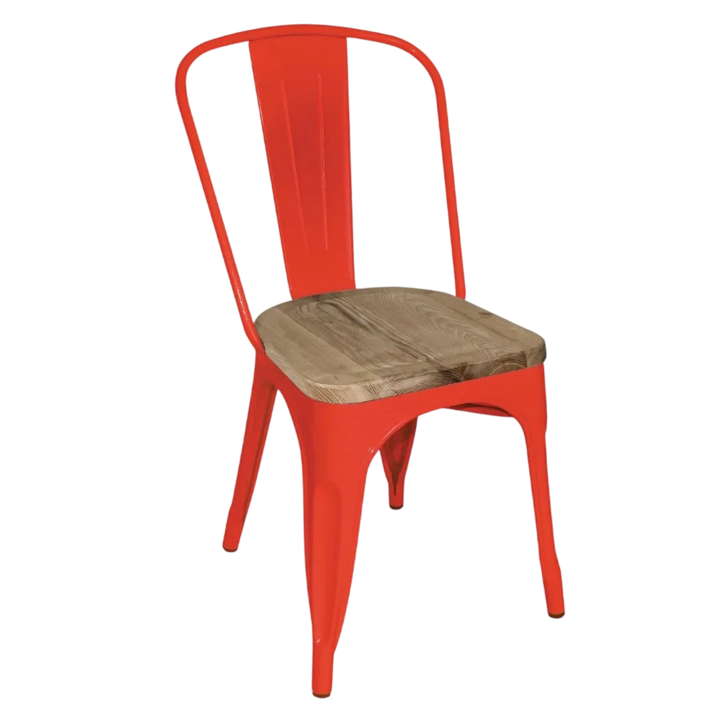 Bolero Steel Dining Sidechair with Wood Seatpad (Red) (Pack 4)