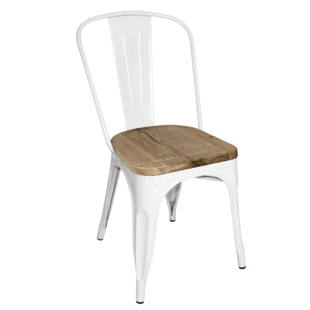 Bolero Steel Dining Sidechair with Wood Seatpad (White) (Pack 4)