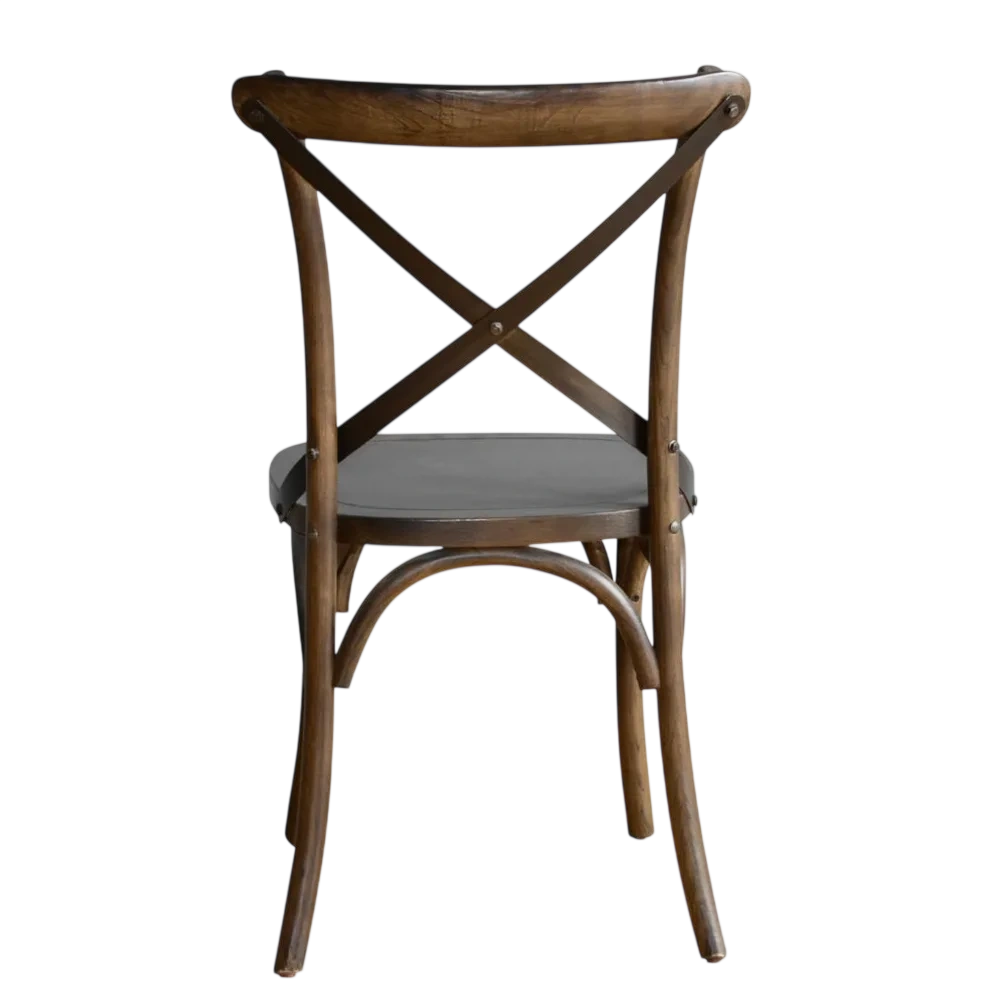 Bolero Wooden Dining Chair with Metal Cross Backrest Walnut Finish (Pack 2)