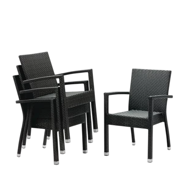 Bolero DL477 PE Wicker Armchairs Charcoal – Pack of 4 | Stackable commercial kitchen equipment