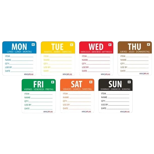 Vogue L938 Removable Day-of-the-Week Labels – 7 Rolls (50mm) commercial kitchen equipment