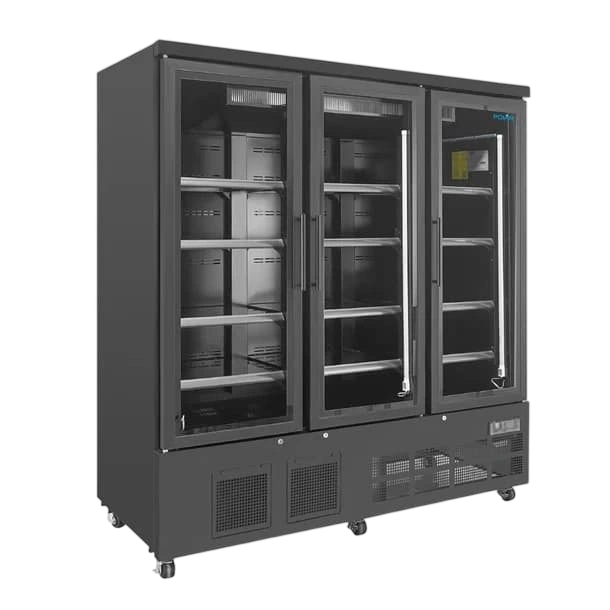 Polar GP486-A G-Series 3 Glass Door Multideck Fridge – 1156L, LED, Black commercial kitchen equipment