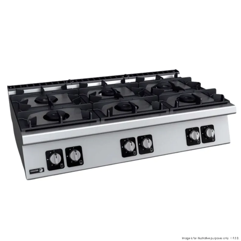 Fagor Kore 700 Series C-G760H 6 burner bench top gas cooktop, stainless steel, 1200mm wide