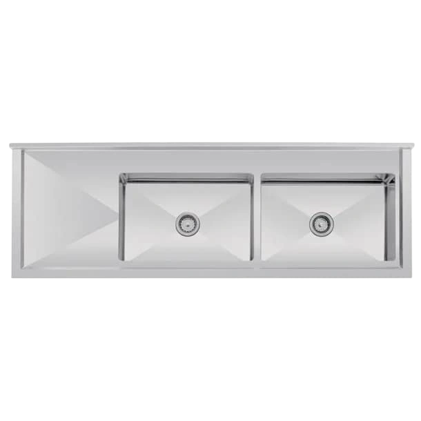 Vogue Double Bowl Sink L/H Drainer 1800mm HC908 commercial kitchen equipment