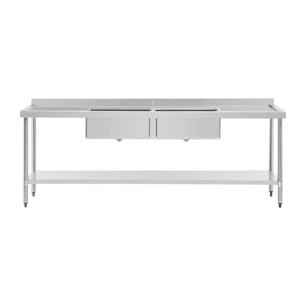 Vogue HC909 Double Bowl Sink – 2400mm Double Drainer with Splashback commercial kitchen equipment