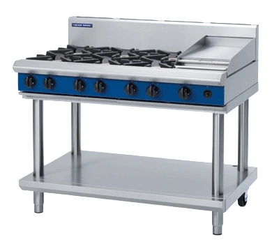 Blue Seal G518C-LS 1200mm | 6 Gas Cooktop + 300mm Griddle on Stand commercial kitchen equipment
