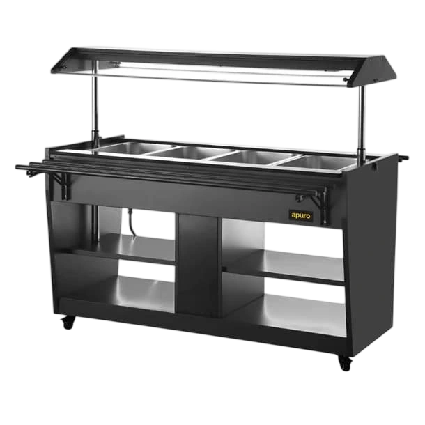 Apuro JA179-A Heated Buffet Bar Black – 4 x 1/1GN, Wet Heat, 2kW commercial kitchen equipment