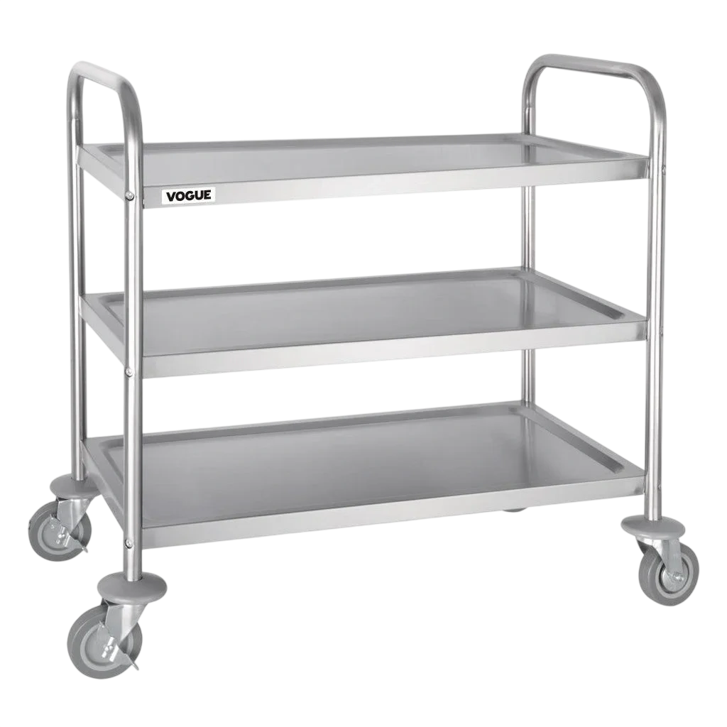 Vogue F994 Stainless Steel 3 Tier Clearing Trolley – Medium, 128kg Capacity commercial kitchen equipment