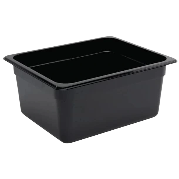 Vogue U460 Black Polycarbonate GN Pan – 1/2 GN x 150mm, 8.8L Capacity, Durable & Lightweight commercial kitchen equipment
