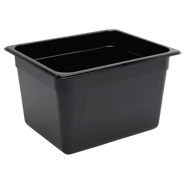 Vogue U461 Black Polycarbonate GN Pan – 1/2 GN x 200mm, 10.8L Capacity, Durable & Food Safe commercial kitchen equipment