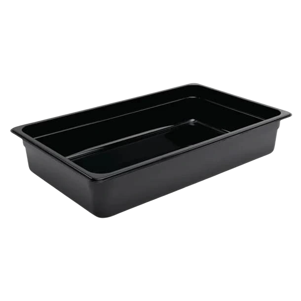 Vogue U455 Black Polycarbonate GN Pan – 1/1 GN x 100mm, 13.12L Capacity commercial kitchen equipment