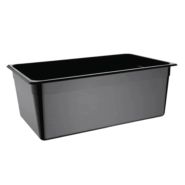 Vogue U457 Black Polycarbonate GN Pan – 1/1 GN x 200mm, 26L Capacity commercial kitchen equipment