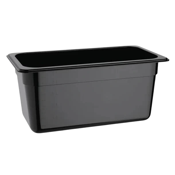 Vogue U464 Black Polycarbonate GN Pan – 1/3 GN x 150mm, 5.7L Capacity commercial kitchen equipment