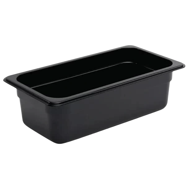 Vogue U463 Black Polycarbonate GN Pan – 1/3 GN x 100mm, 3.7L Capacity commercial kitchen equipment