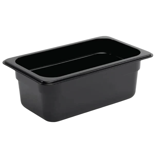 Vogue U467 Black Polycarbonate GN Pan – 1/4 GN x 100mm, 2.5L Capacity commercial kitchen equipment