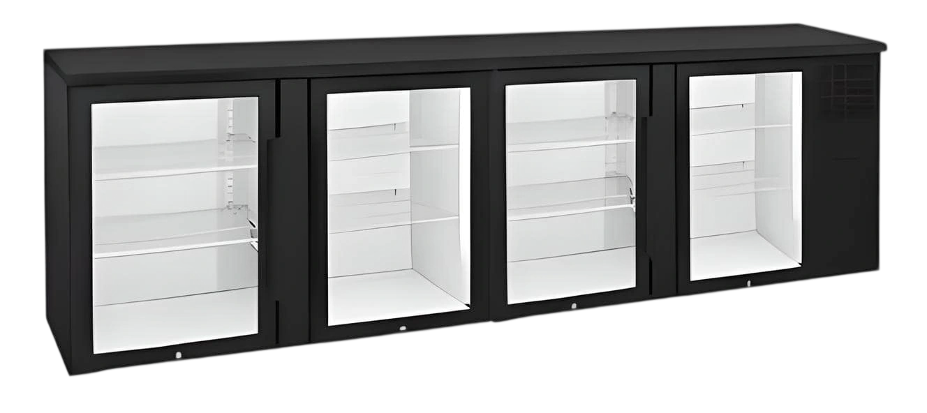 Anvil BBZ0400 Four Door Glass Backbar Fridge – 670L Black | Commercial commercial kitchen equipment