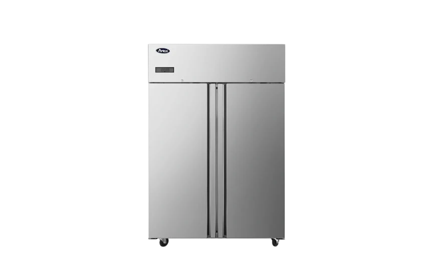 Atosa Slimline Upright Double Door Freezer showcasing 1090L capacity, full stainless steel interior and exterior