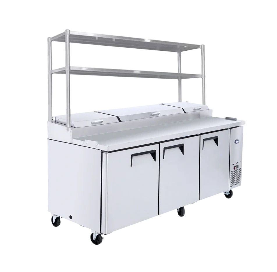 Atosa MPF8203OS 3-Door Sandwich Prep Fridge with Overshelf commercial kitchen equipment