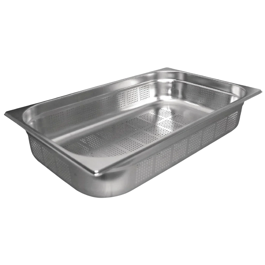Vogue DN700 Stainless Steel GN 1/1 Perforated Pan – 100mm Deep